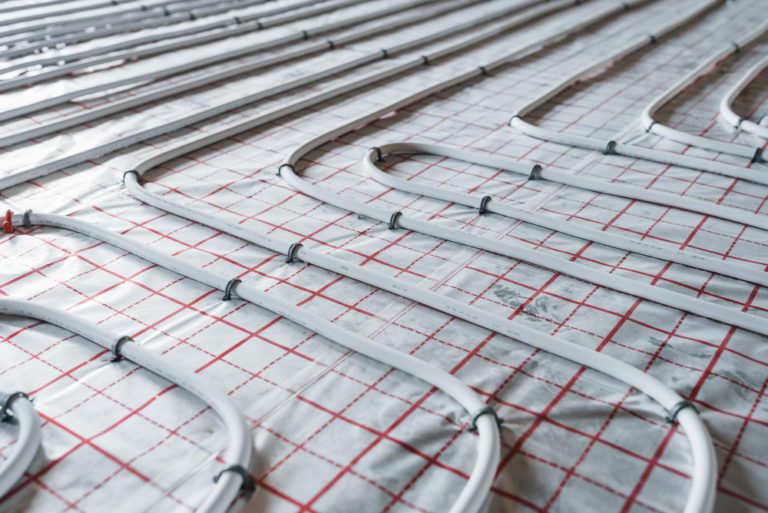 pipes underfloor heating system close up view no people