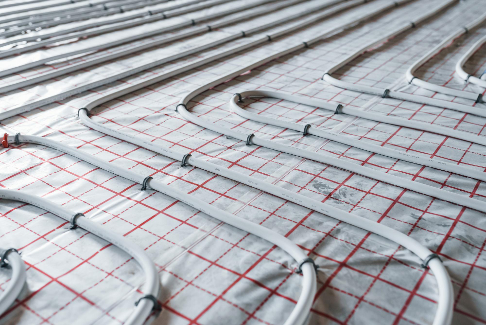 pipes underfloor heating system close up view no people